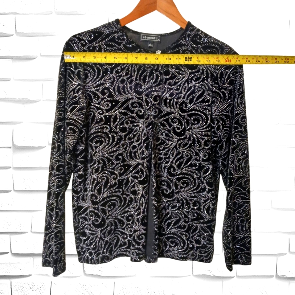 Women's Elegant Elementz Black Velvet Top With Rhinestones, Size Large - Picture 8 of 9